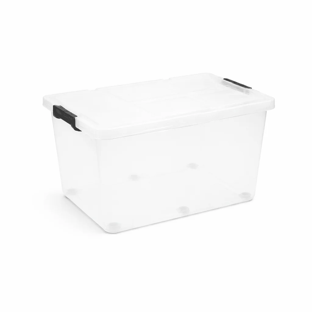 100L Transparent Storage Tote with Locking Lid & Wheels
