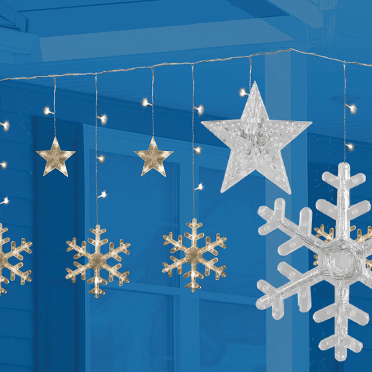 114LED 12 Star Snowflake Outdoor Icicle Lights