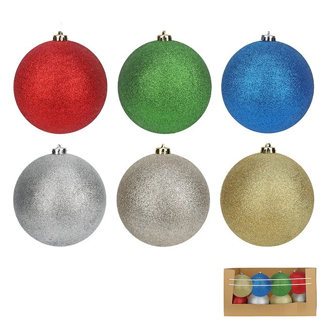 150mm Plastic Hanging Glittered Ball - 6 assorted