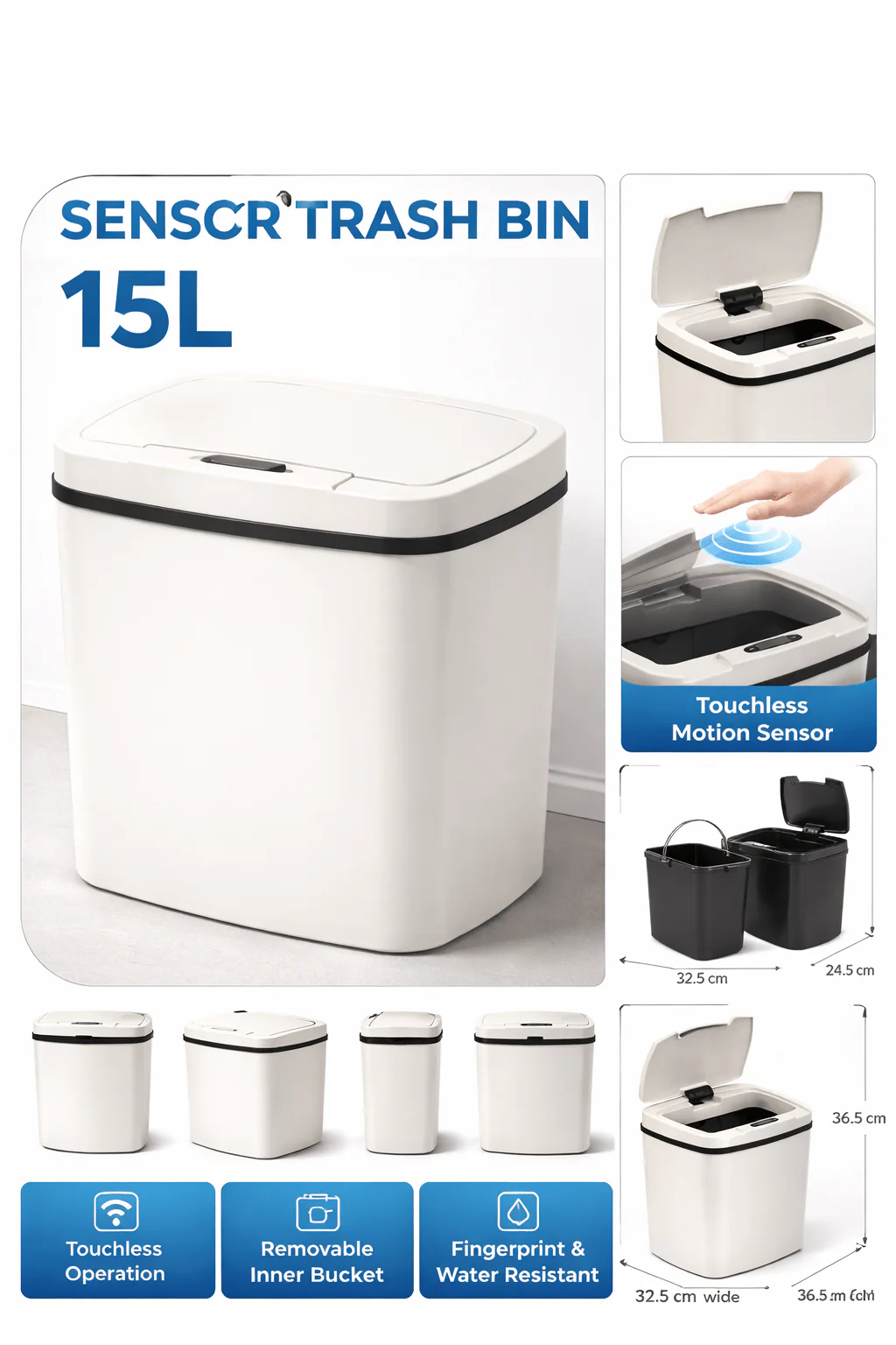 15L Motion Sensor Trash Bin with ABS Lid