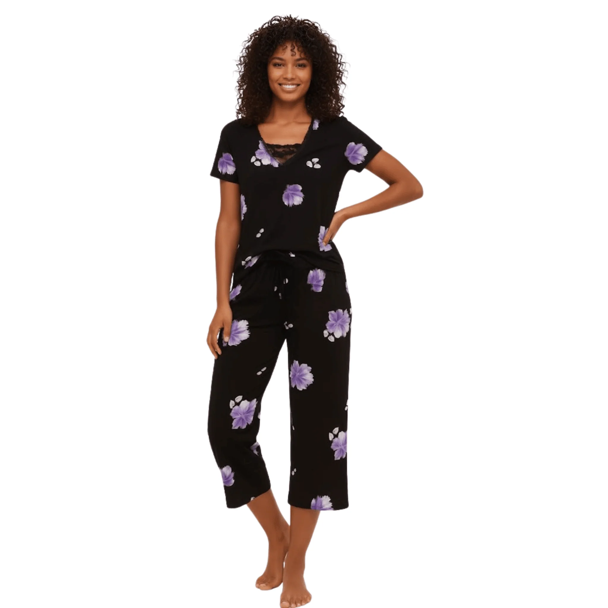Women’s Floral V-Neck Pajama Set – Soft & Lightweight
