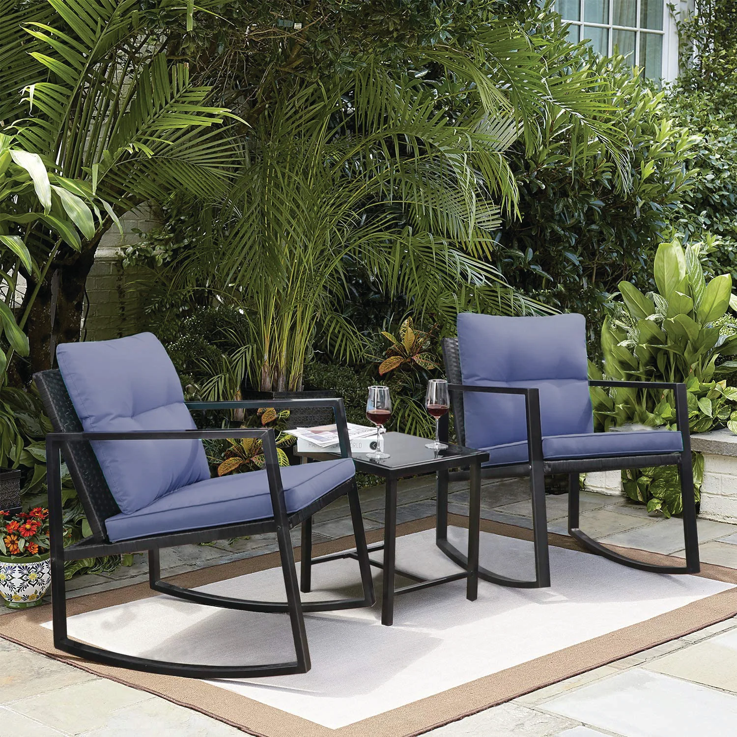 2 Rocking Armchairs and Side Table Outdoor Set - Image 4