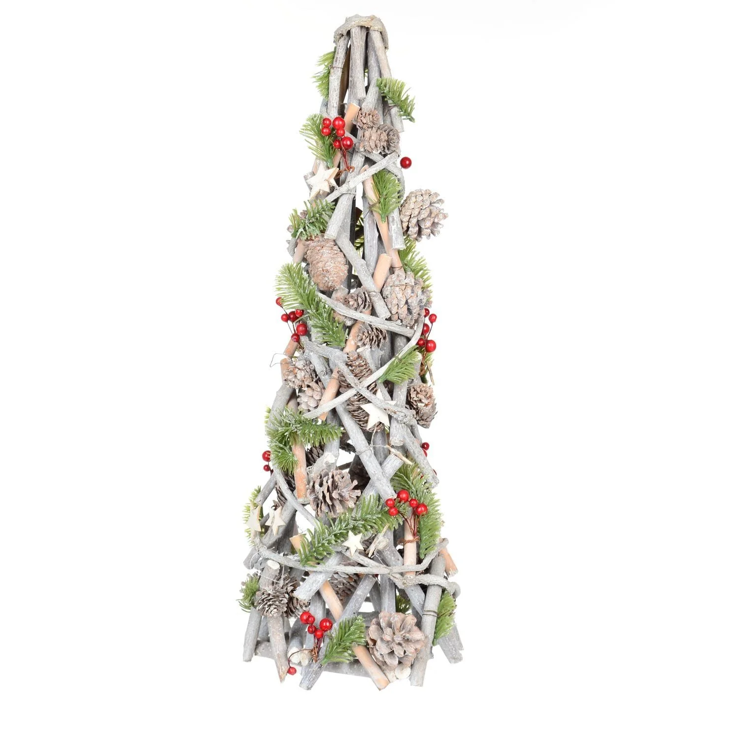 61 cm Decorated Wood Cluster Tree – Red/Green/Natural Wood
