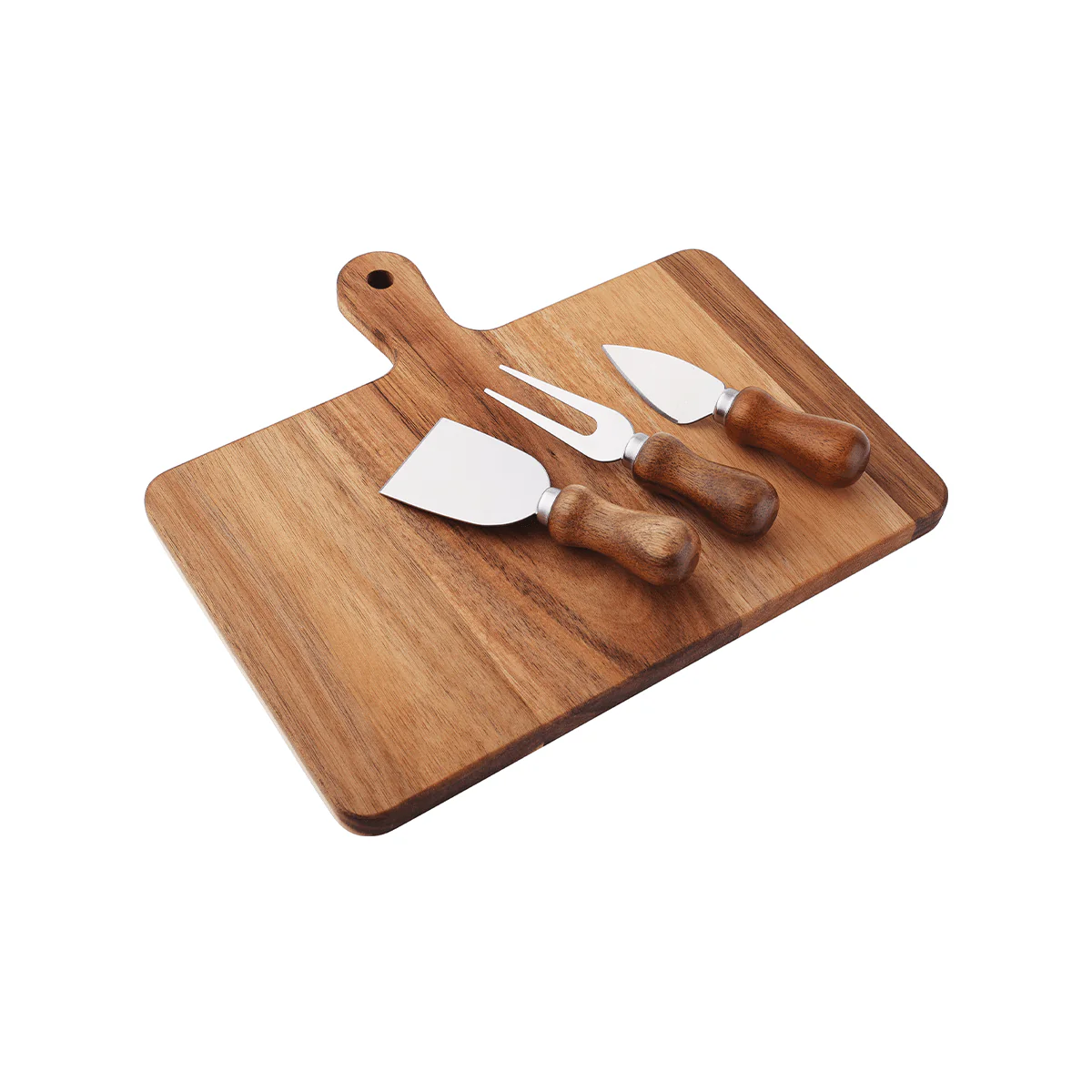 4 Piece Rectangle Acacia Wood Cutting Board with Cheese Knives
