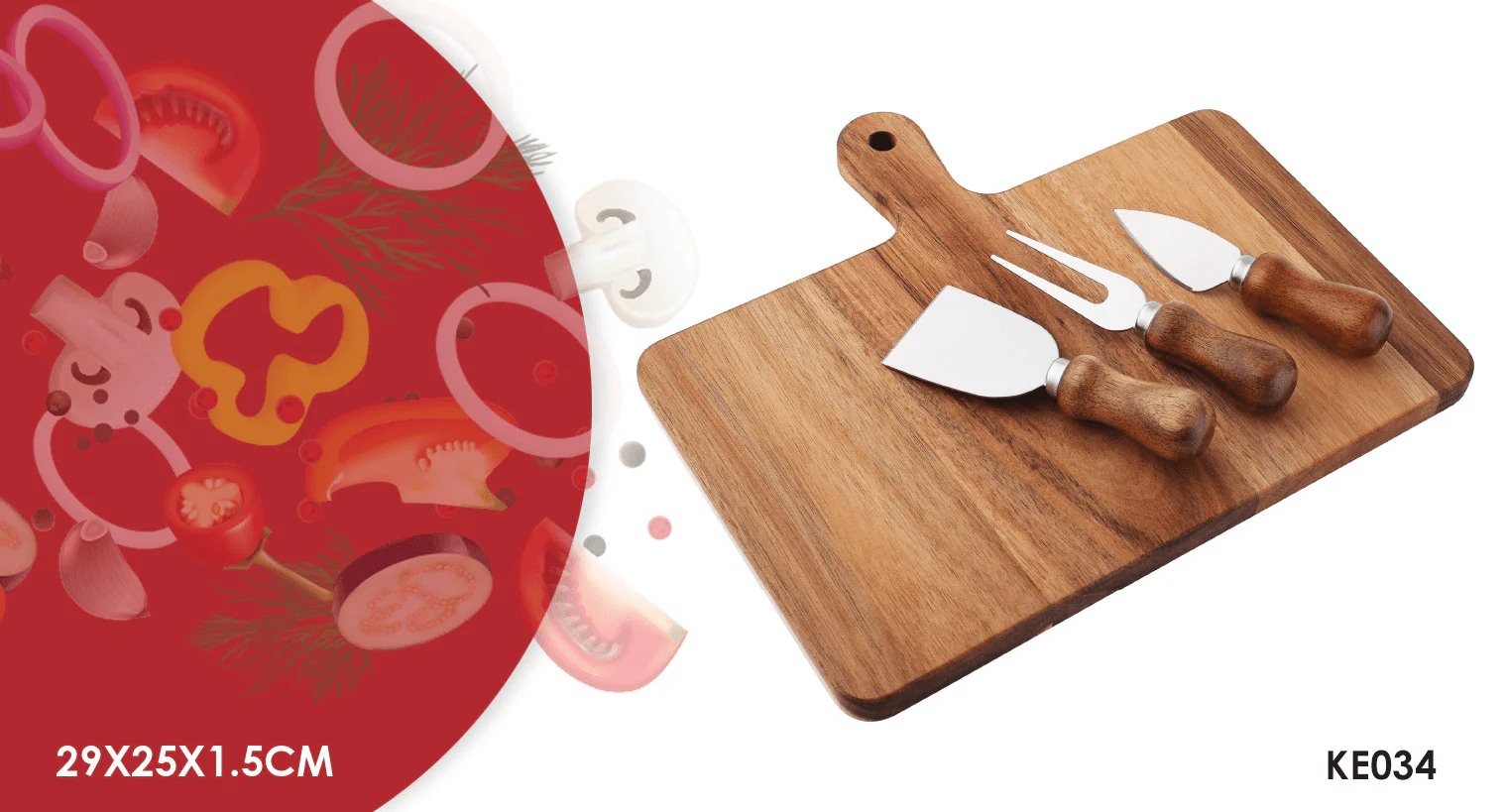 4 Piece Rectangle Acacia Wood Cutting Board with Cheese Knives - Image 2