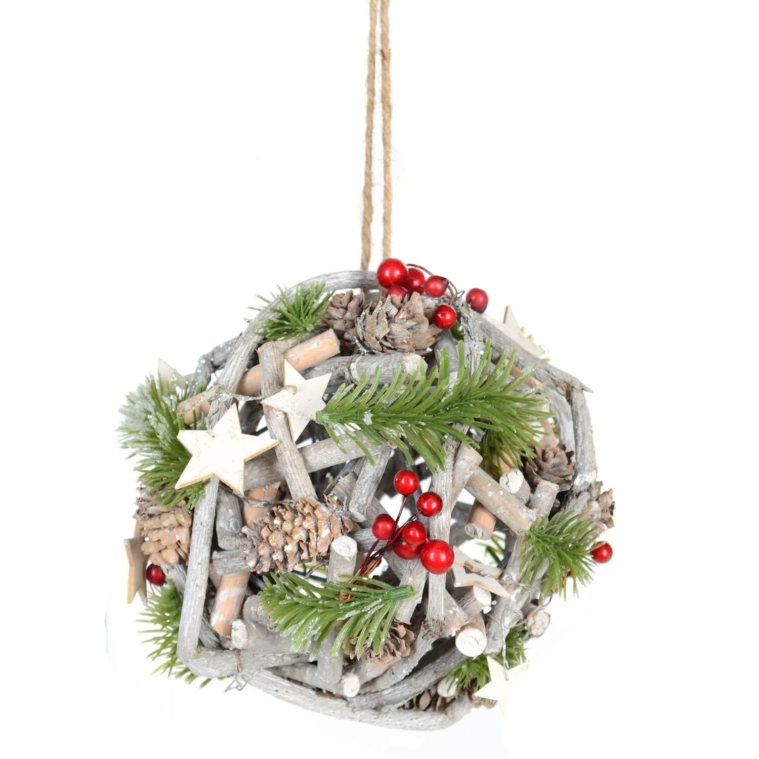 6.7" Decorated Wood Cluster Hanging Ball