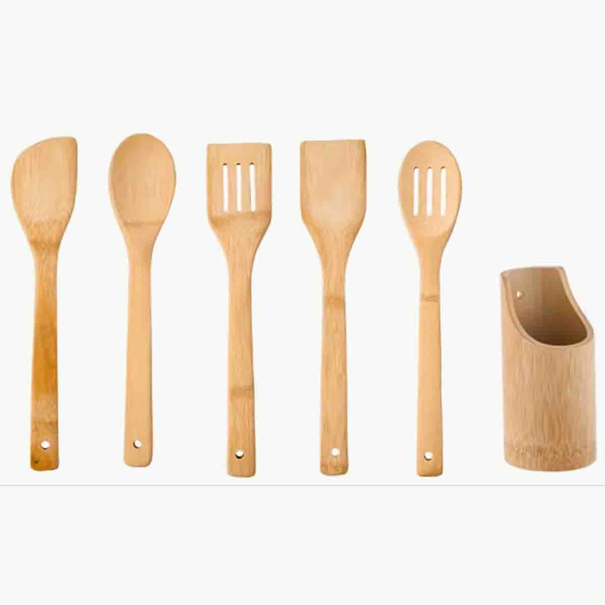 A La Cuisine - 6 Pcs Bamboo Utensil with Holder Sets