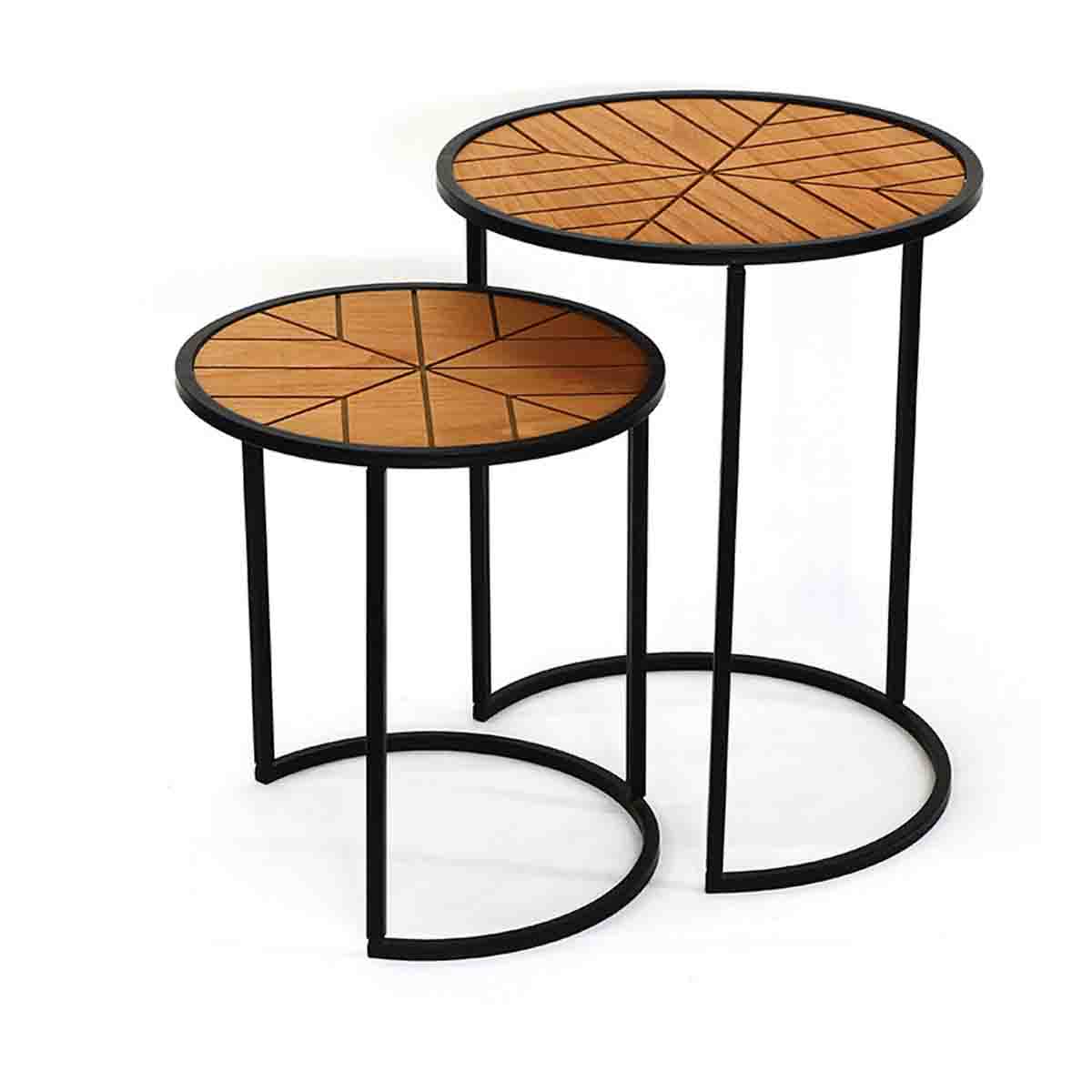 Accent Set/2 Side Tables-metal Frame With mdf Top