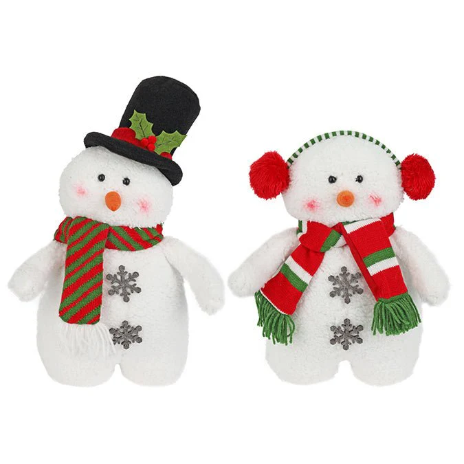 Fabric Standing Snowman with Scarf – 35.5cm (2 Assorted: Hat or Earmuffs, White/Red/Green)