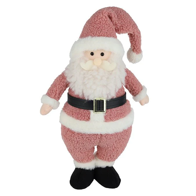Fabric Standing Bouclé Santa – 40cm (Pink/White)