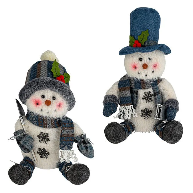 Fabric Sitting Snowman with Hat & Scarf – 30.4cm (2 Assorted: White & Blue)