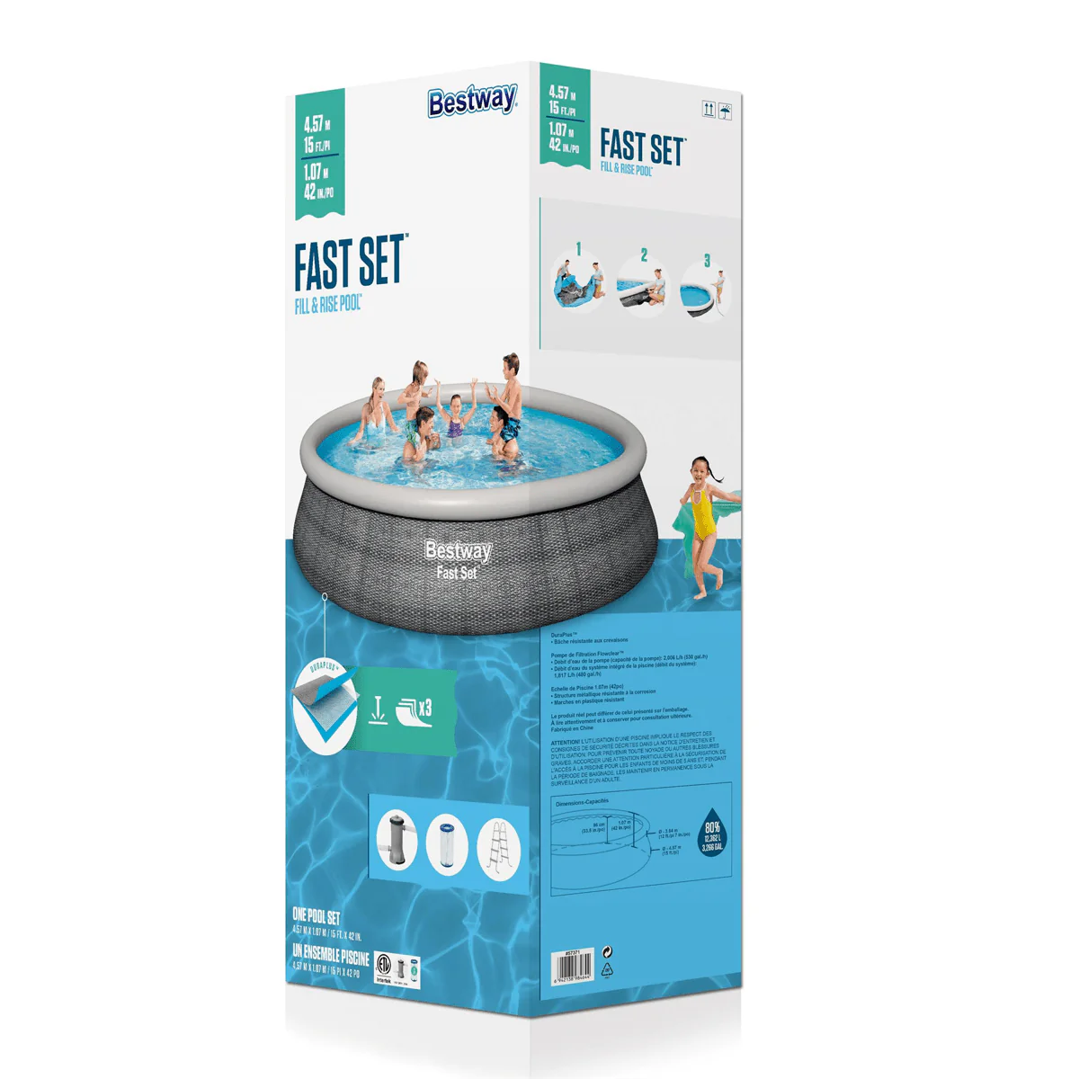 Bestway Fast Set 15’ x 42” Round Inflatable Pool Set - Image 5