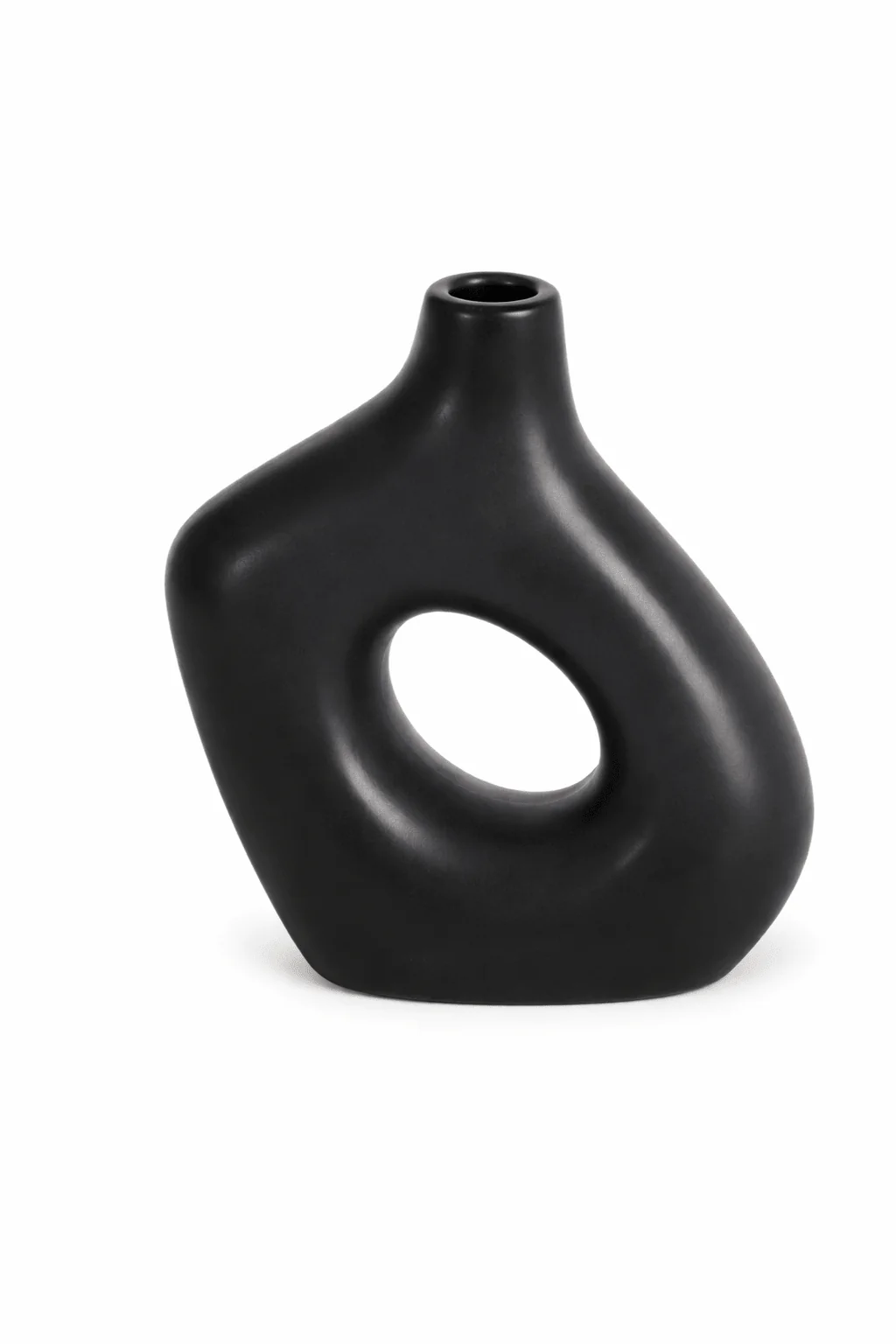 Black Sculptural Decorative Vase with Central Opening