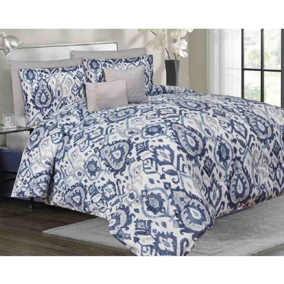 Blue Arabesque Microfiber Comforter Set - Image 3