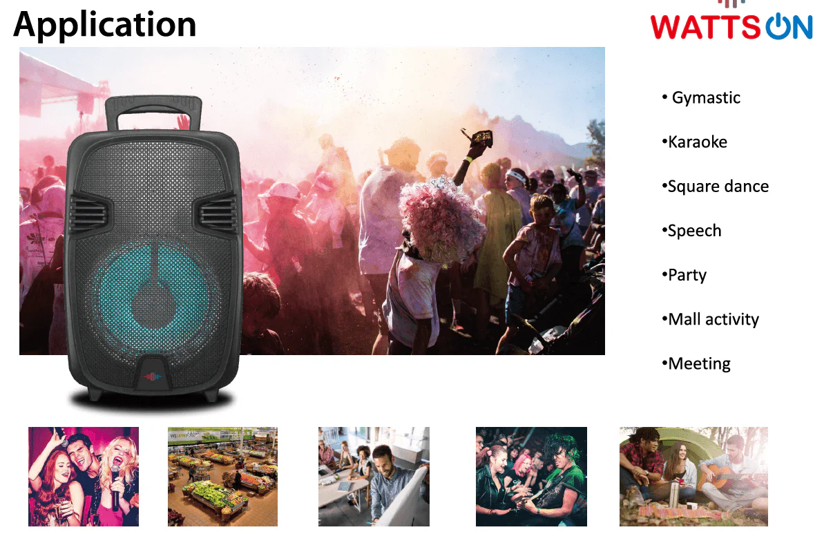Wattson - Bluetooth 8" Rechargeable Speaker With Disco Light on Top , Front Control Panel , Trolley and Wheels - Image 4