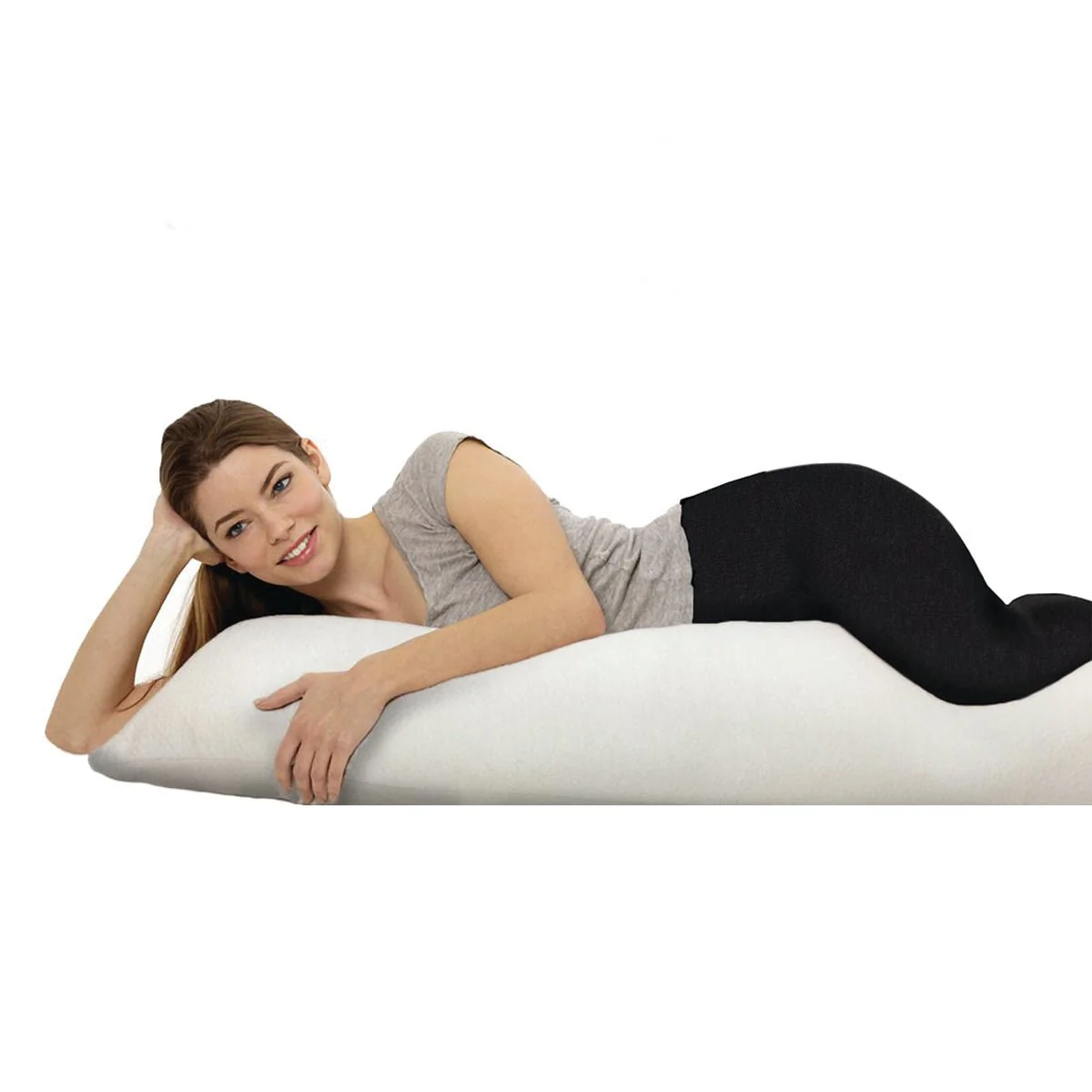 Body Pillow with Shredded Memory Foam Fill and Velvet Knit Cover | 45 x 14 + 8'' White