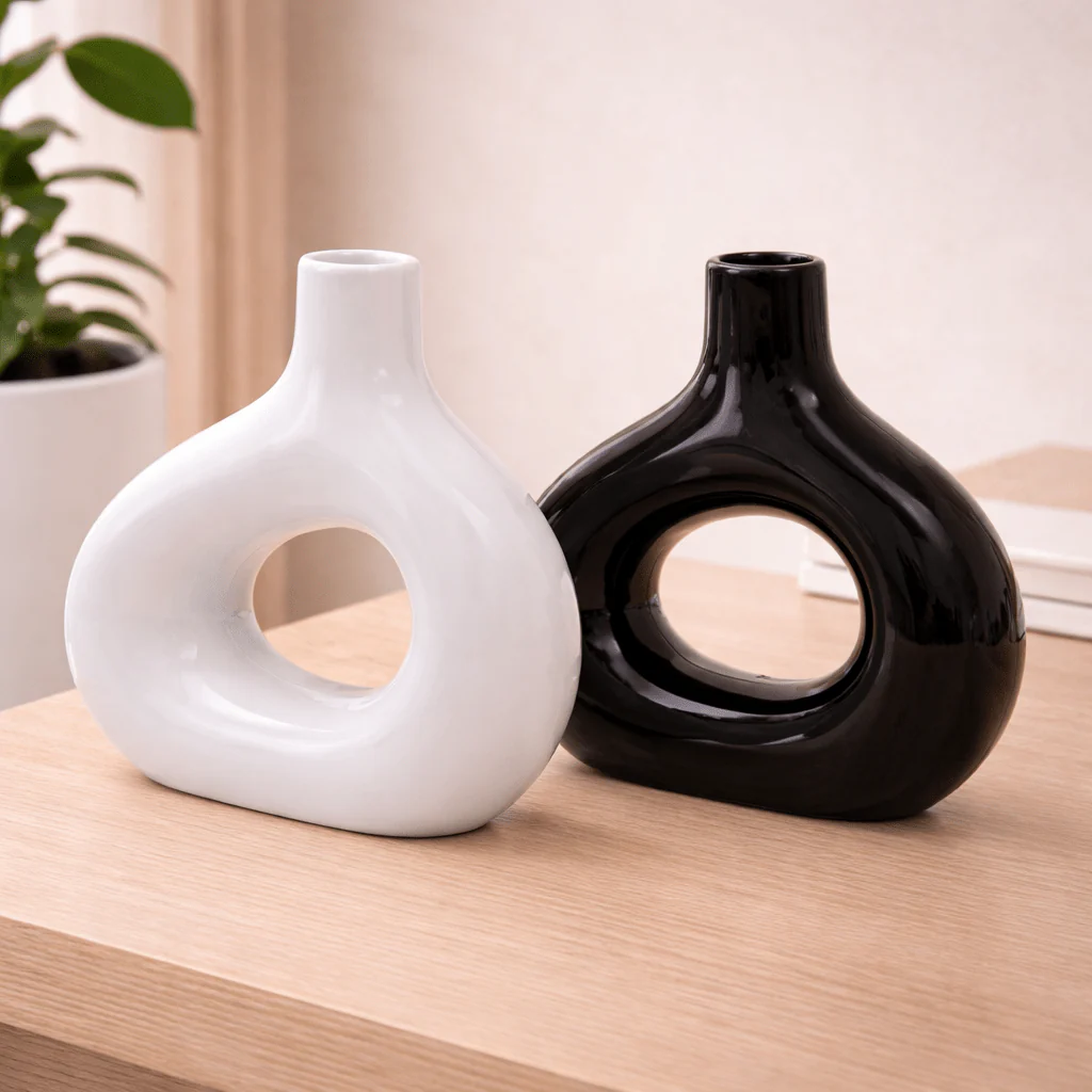 Ceramic Torus Vase Set – 8 in (White & Black)