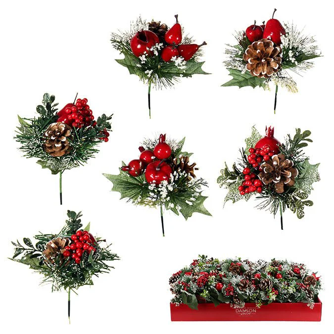 20cm Berry Pine Pick with Berry/Pinecone/Fruit, 6 Assorted | Price per Unit
