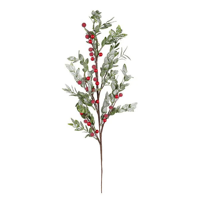 78cm Frosted Leaf and Berry Spray – Green/Red