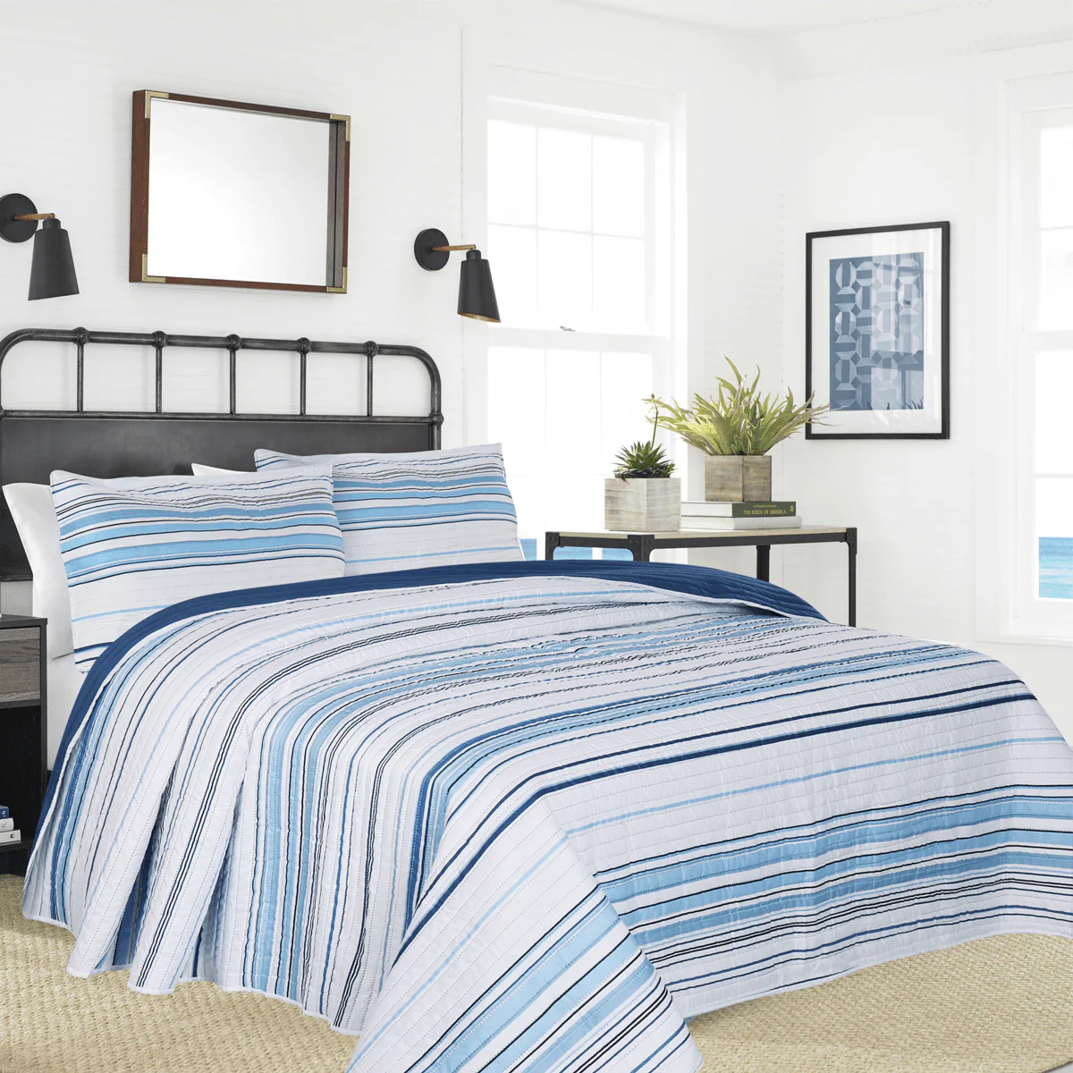 Coastal - Stripe MF Blue Quilt Set - Image 2