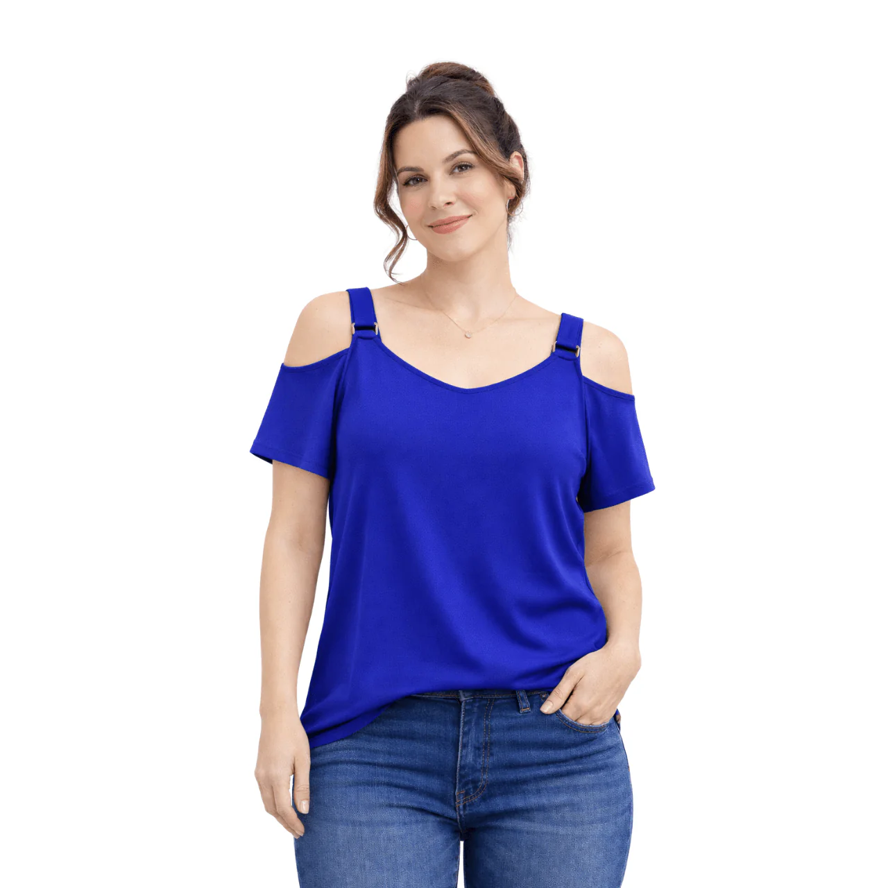 Cold Shoulder Blouse with Adjustable Straps - Image 2