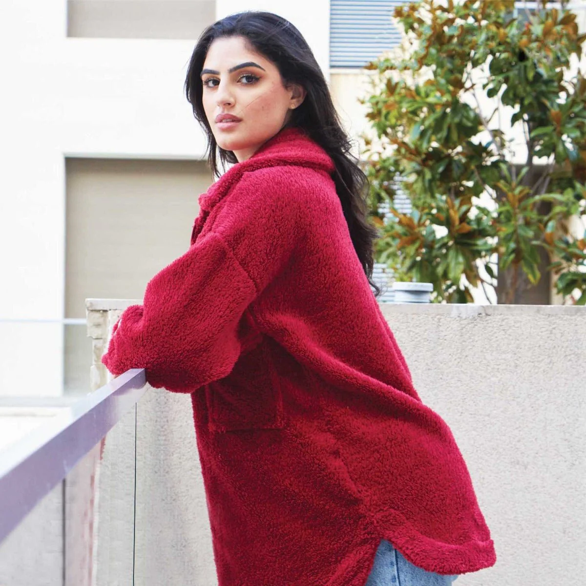 Collar Sherpa Oversized Jacket With Zipper