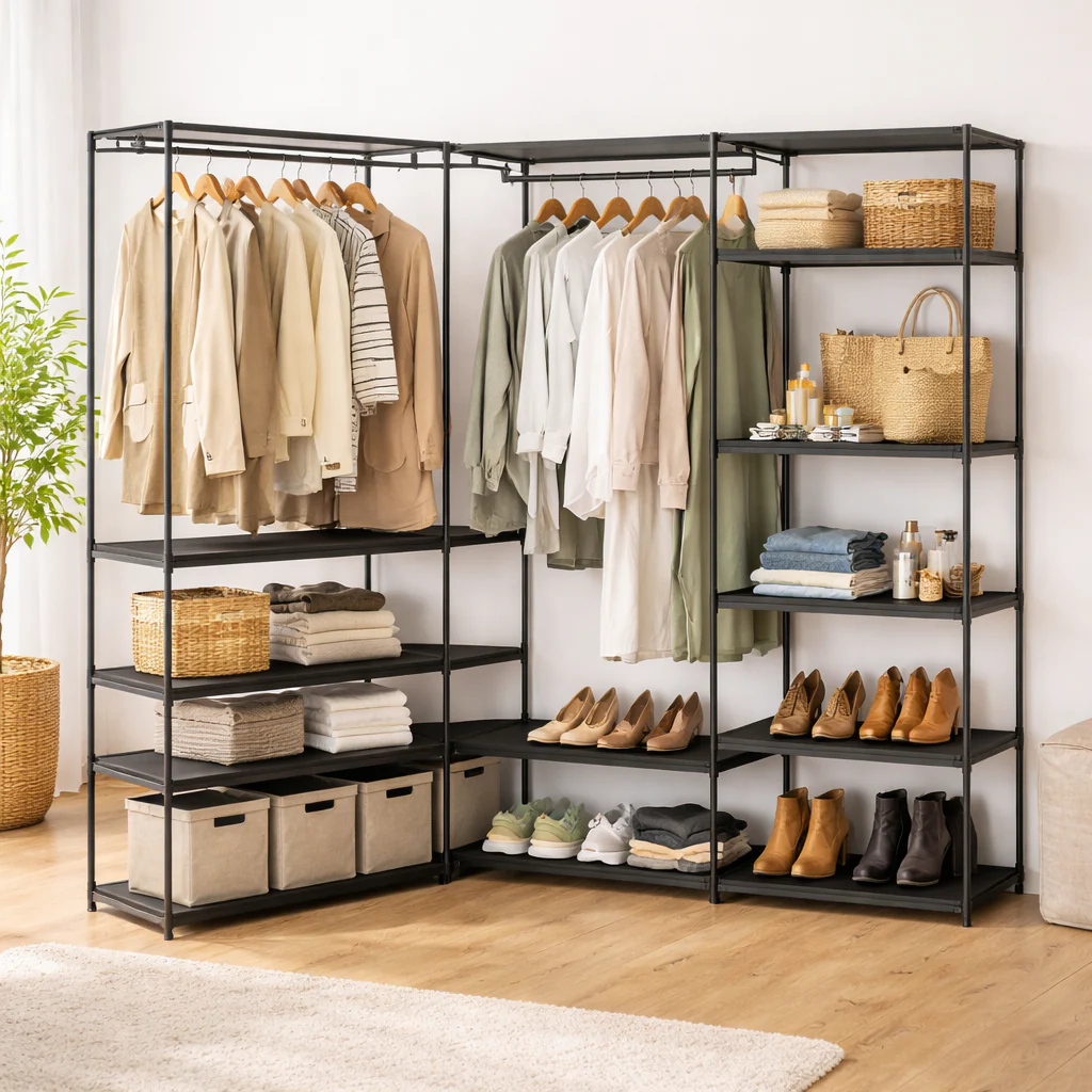 Corner Wardrobe Clothing Rack And Shelf - Image 2