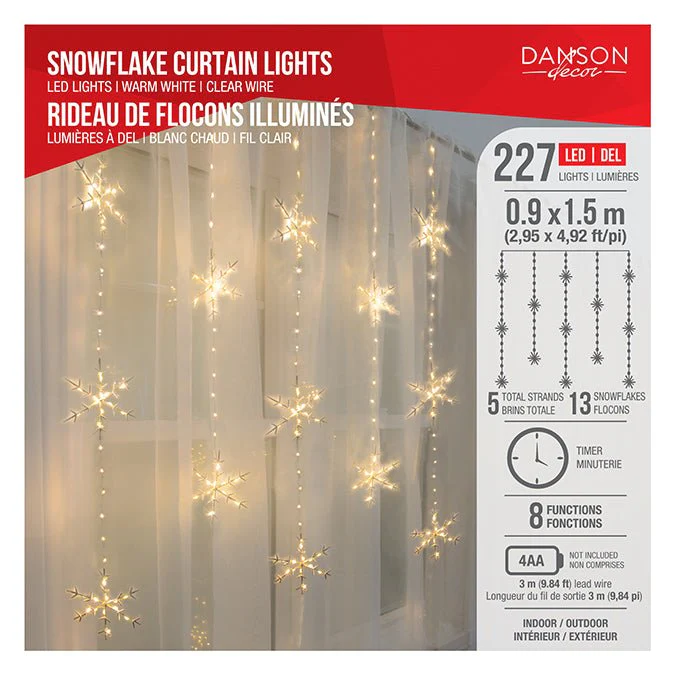 Snowflake Curtain LED Lights – Warm White (227 Count)