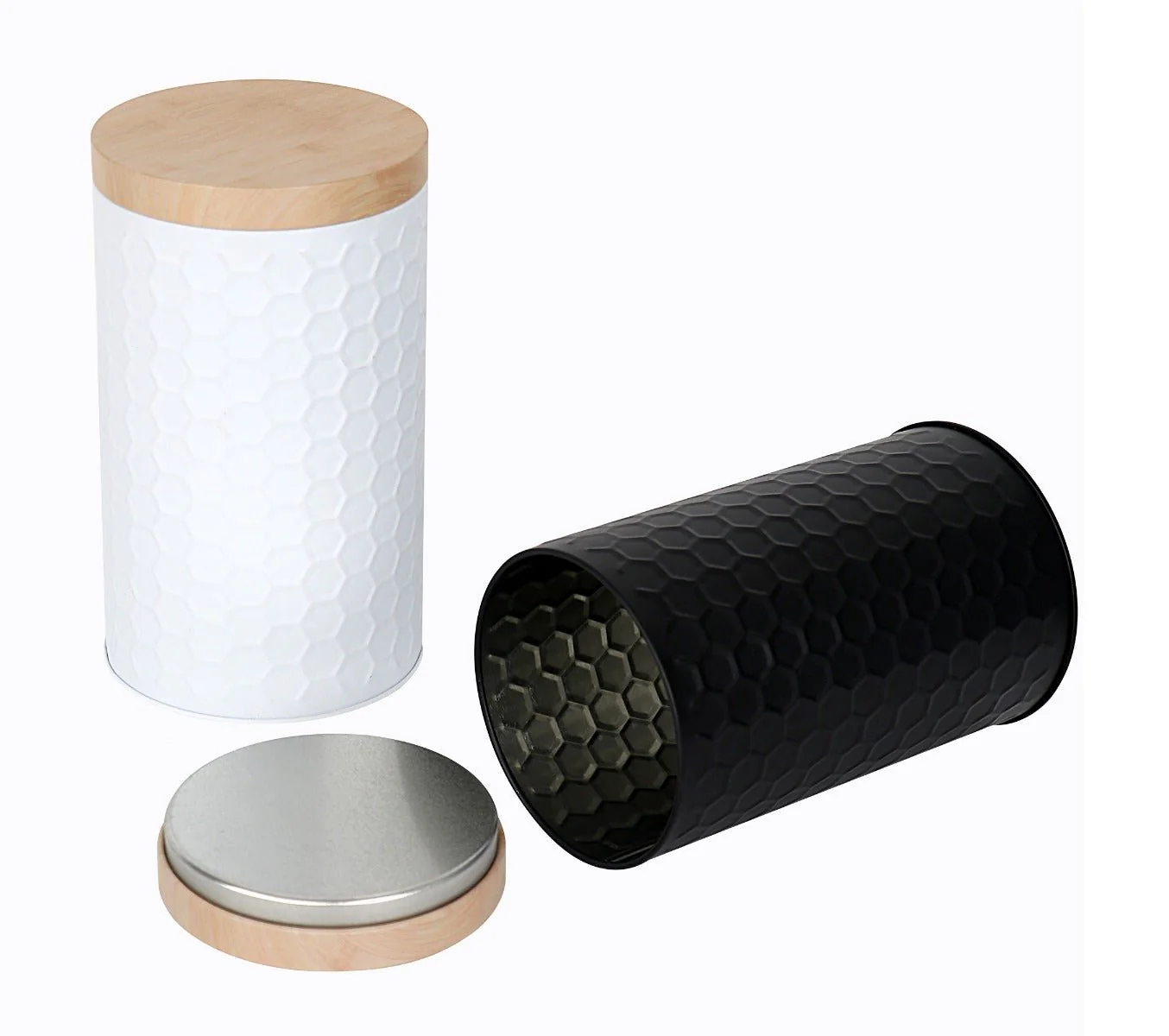 Cylinder Metal Tin Box with Bamboo Lid | Assorted Colors - Image 2
