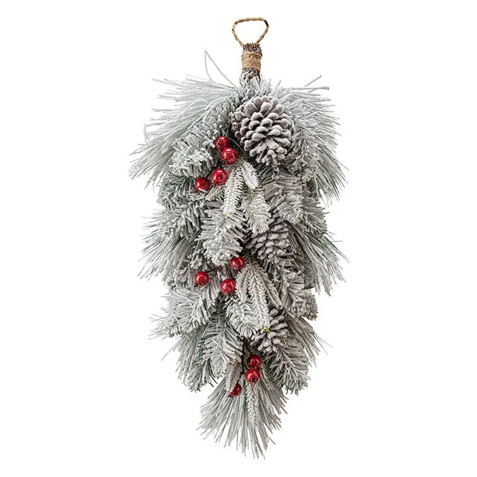 61 cm Flocked Mixed Pine Hanging Teardrop with Berries & Pinecones