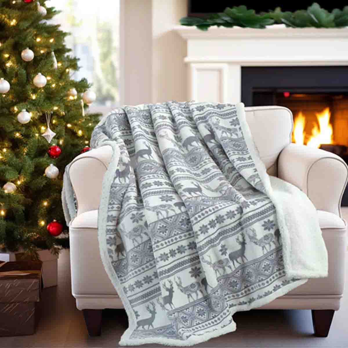 Fair Isle Velour & Sherpa Throw - Image 2