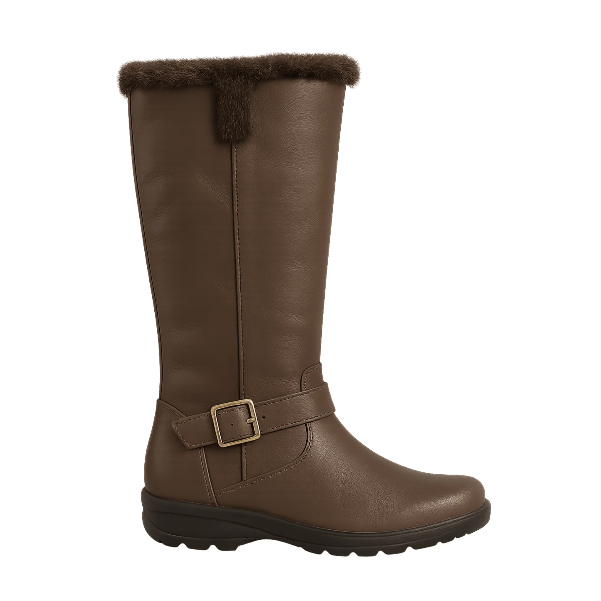 Faux Leather Mid-Calf Boots with Faux Fur Trim - Image 2