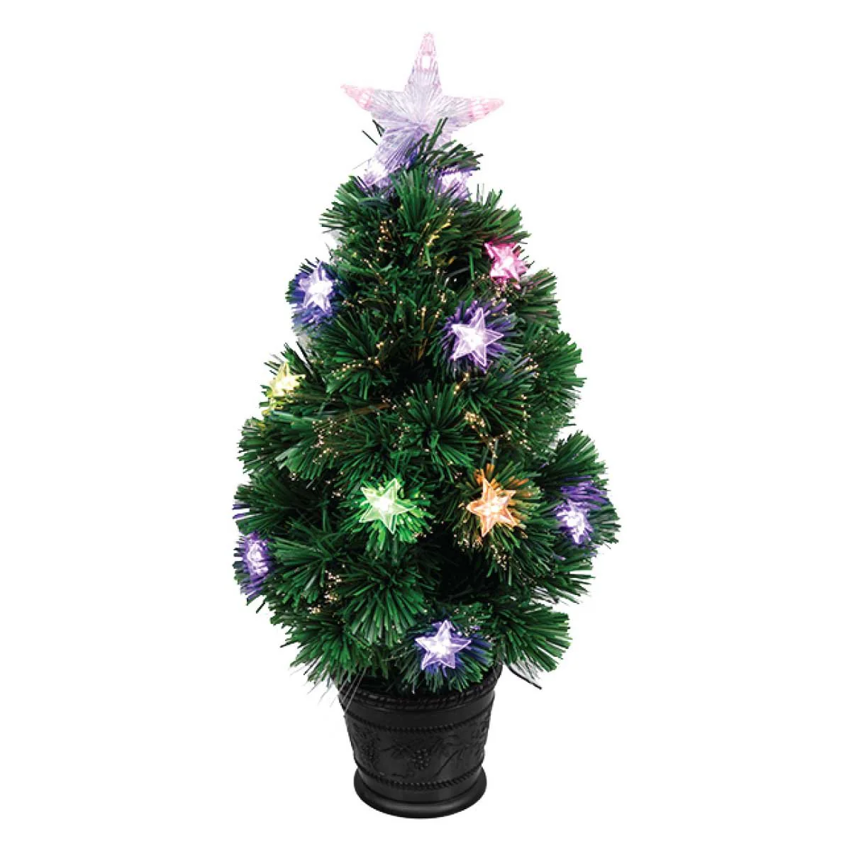 Fiber Optic Potted Tree With star Top & Stars 55 Tips 60cm