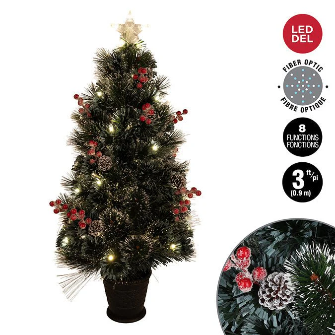 0.9 m Frosted Fiber Optic Christmas Tree with Pot – Warm White LEDs & 8 Functions