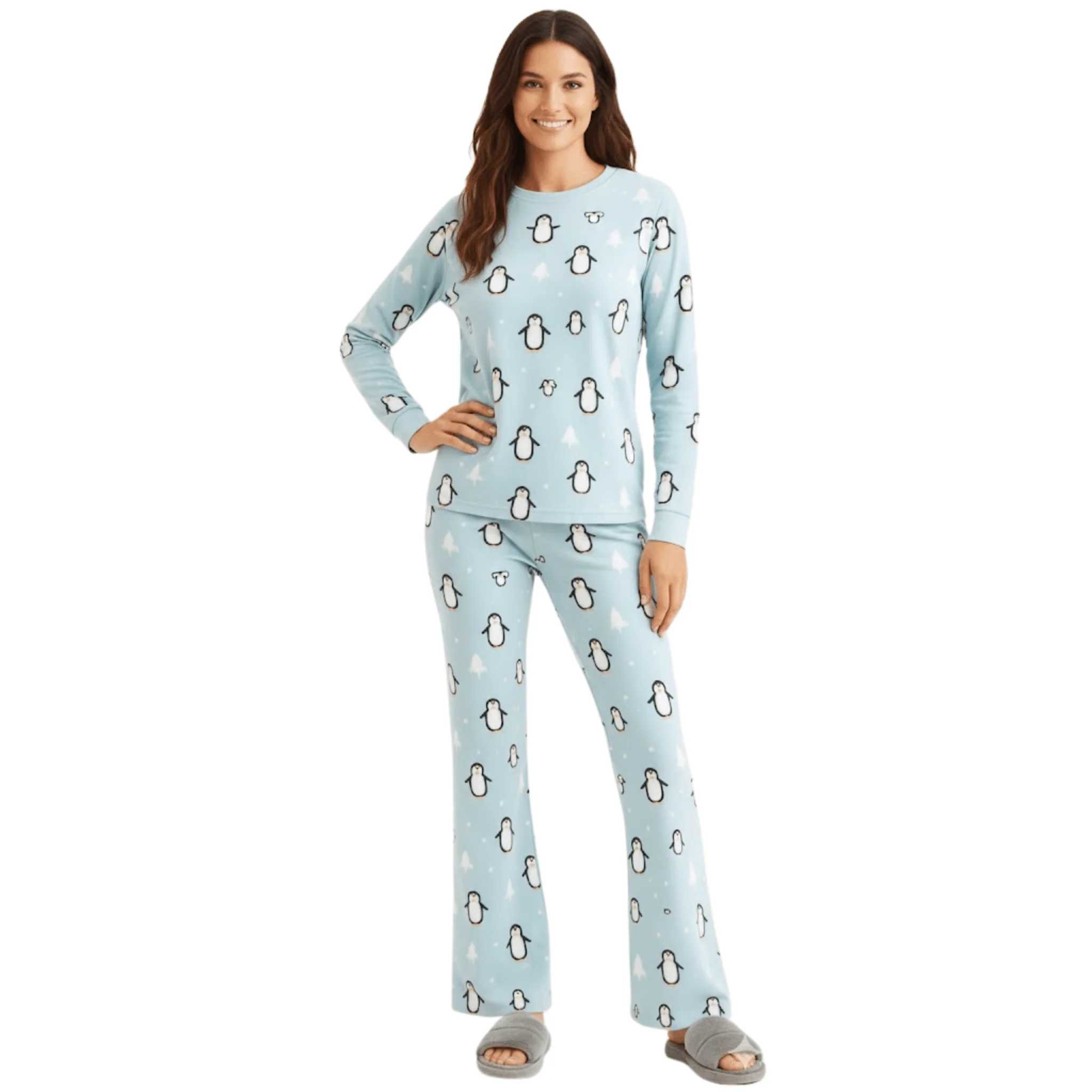 Women’s Printed Fleece Pajama Set – Polka Dots & Winter Motifs