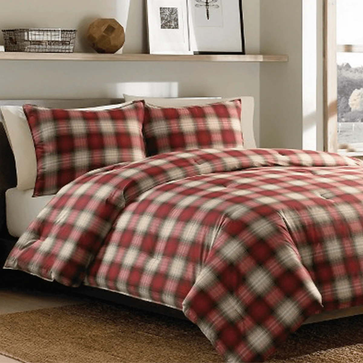 GLEN | Cotton Flannel Comforter Set | Red - Image 2