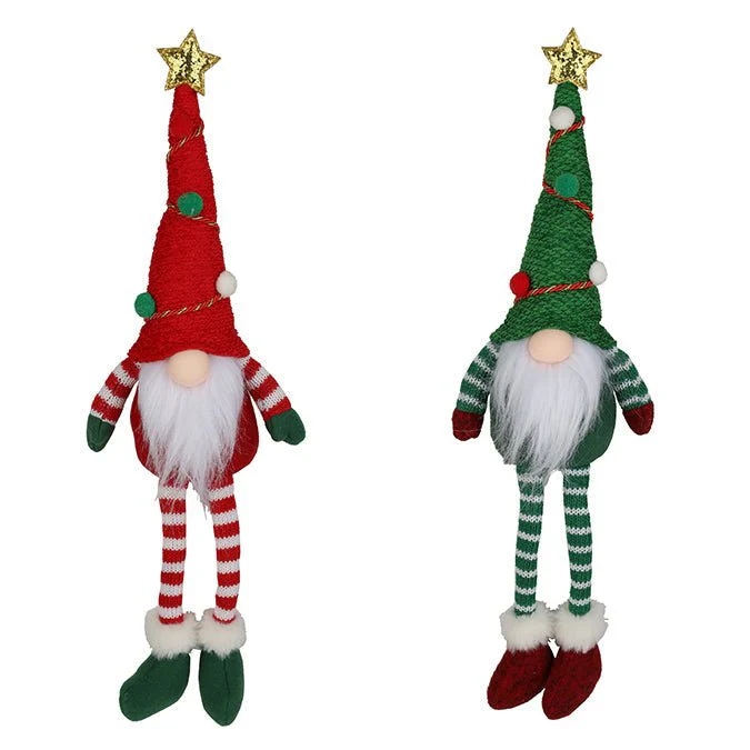 Fabric Hanging Legs Santa Gnome with Decorated Hat – 40cm (2 Assorted: Red/Green & Green/Red)