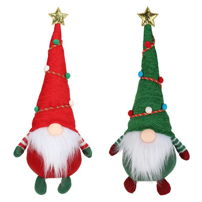 Fabric Sitting Santa Gnome with Decorated Hat – 44cm (2 Assorted: Red/Green & Green/Red)