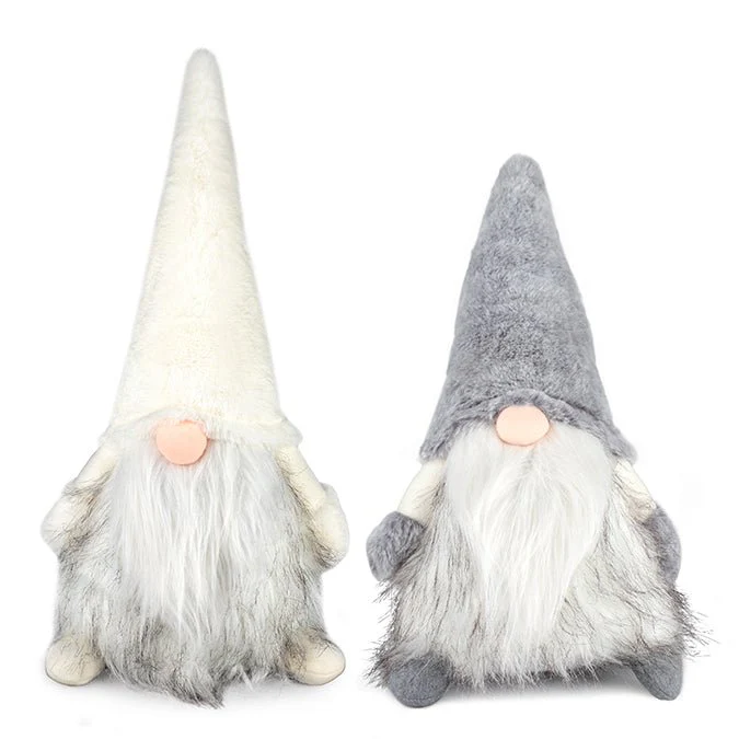 Fabric Sitting Santa Gnome with Fur Beard, Hat & Body – 45cm (2 Assorted: Grey & White)