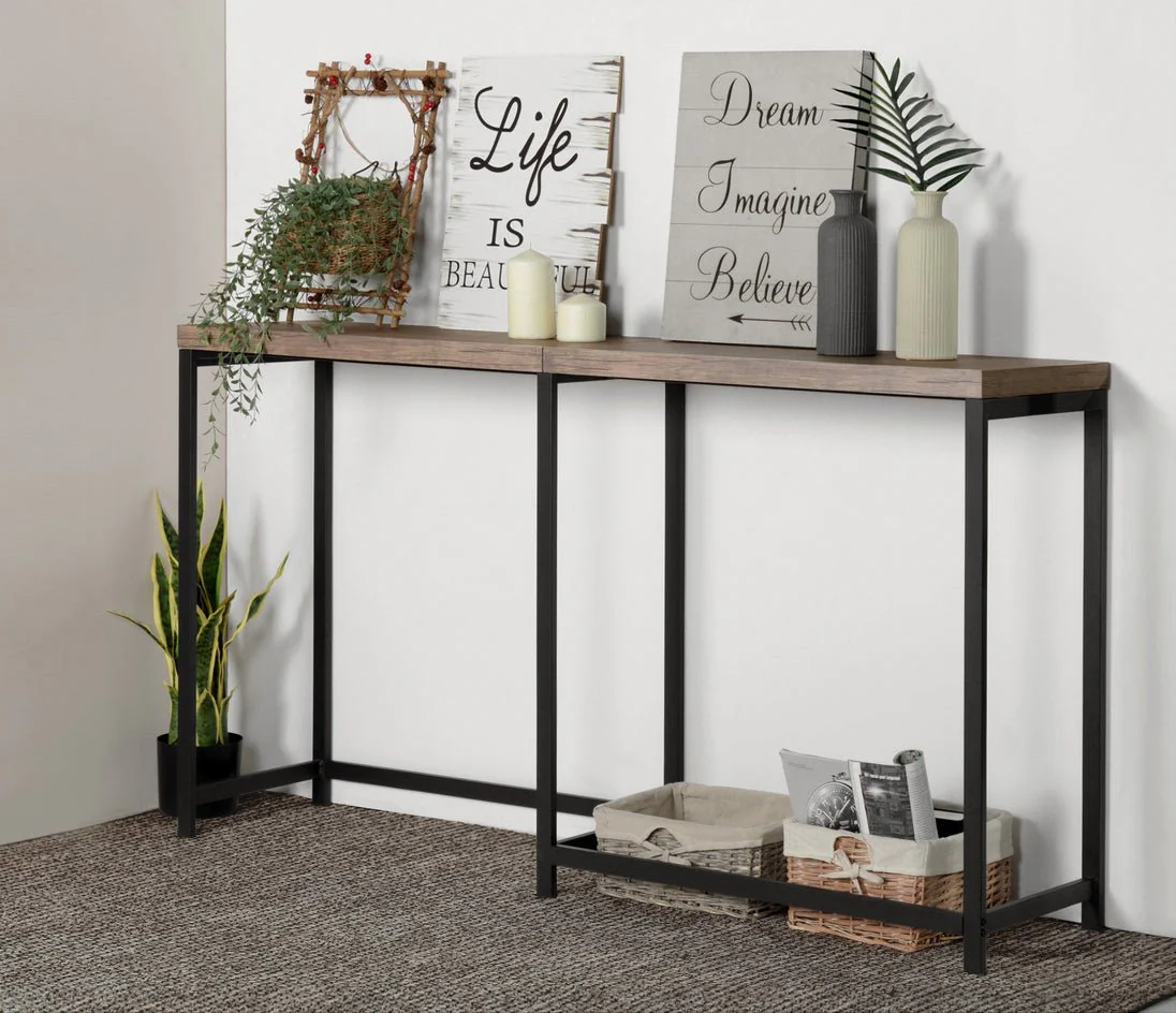 Helms - Dark Wood Console Desk - Metal Frame With MDF - Image 4
