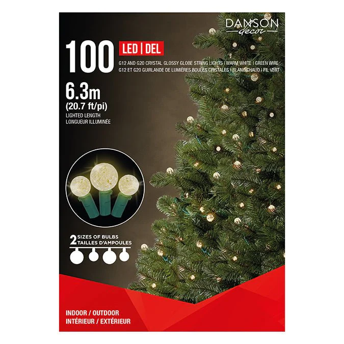 100 G12 CRYSTAL & G20 CRYSTAL GLOSSY GLOBE LED, WARM WHITE, IN/OUTDOOR LIGHTS