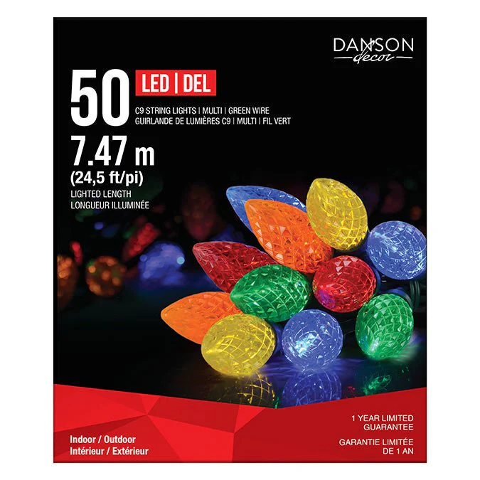 50 FACETTED C9 LED LIGHTS INDOOR/OUTDOOR - Multicolour