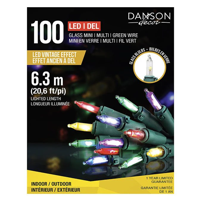100 MINI GLASS INCANDESCENT LOOK LED INDOOR/OUTDOOR LIGHTS - Multicolor