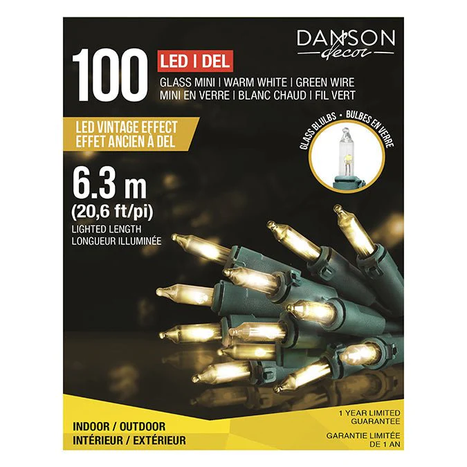100 MINI GLASS INCANDESCENT LOOK LED INDOOR/OUTDOOR LIGHTS - Warm White