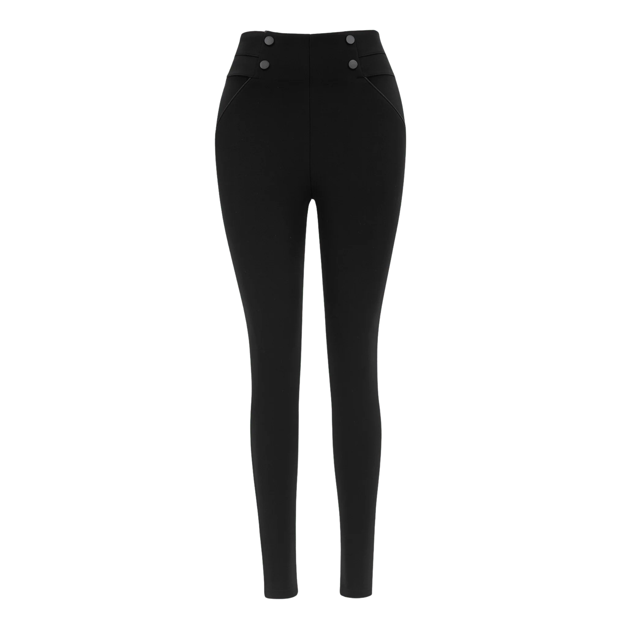 High-Waisted Slim Pants with Button Detail - Image 2