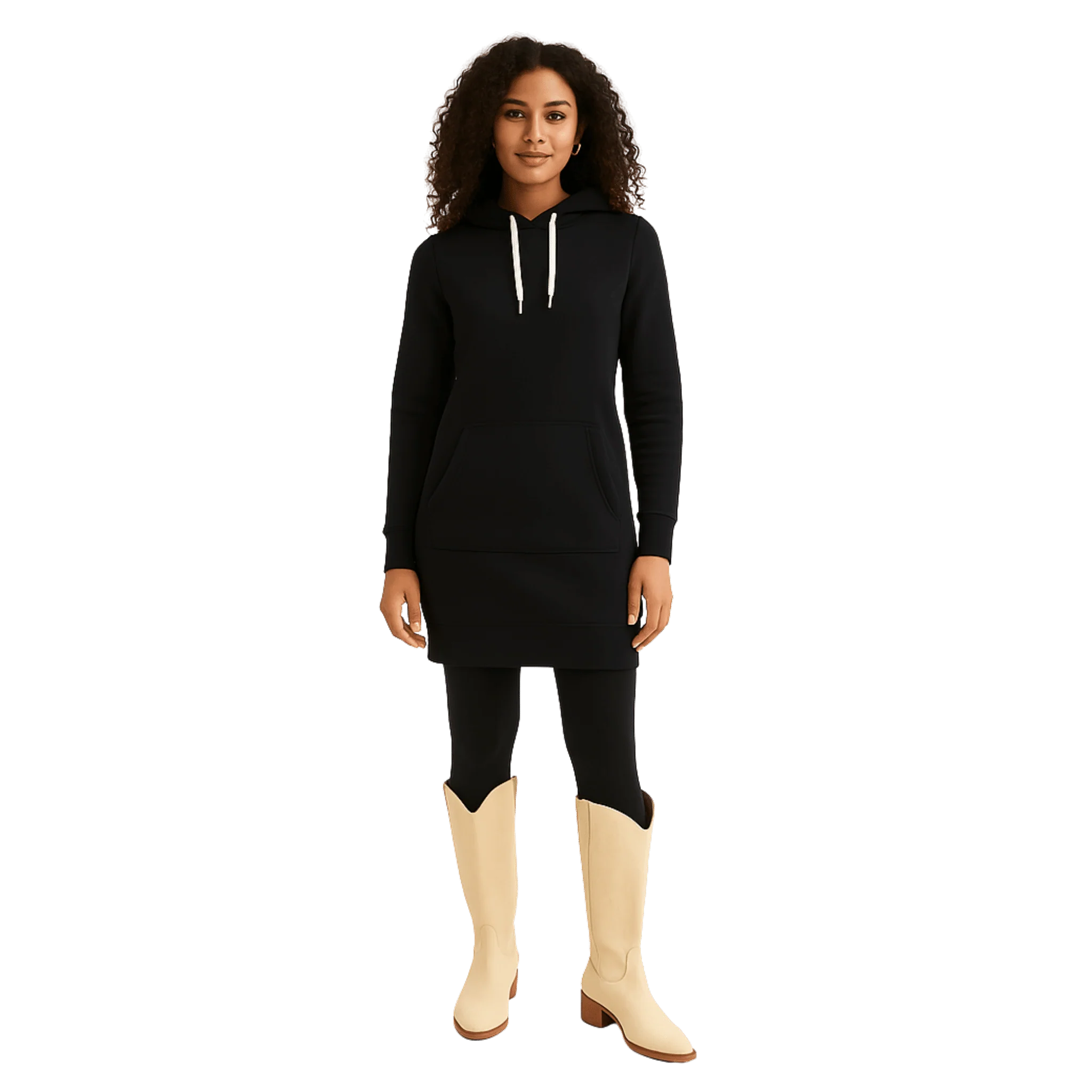 Hooded Sweatshirt Dress with Kangaroo Pocket - Image 2
