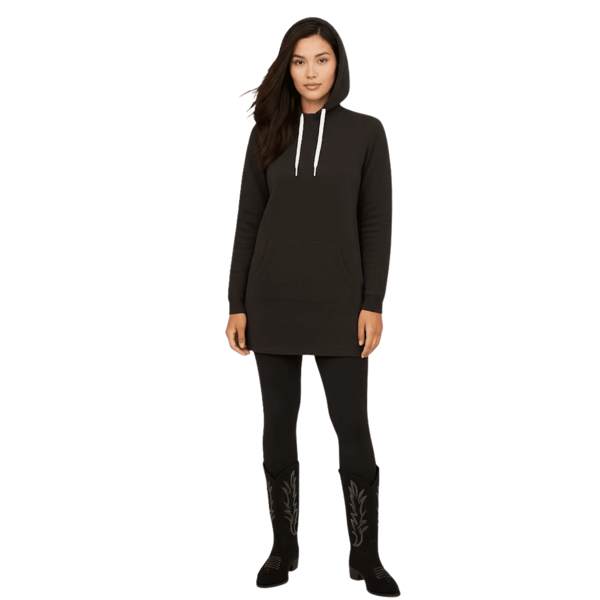Hooded Sweatshirt Dress with Kangaroo Pocket - Image 3