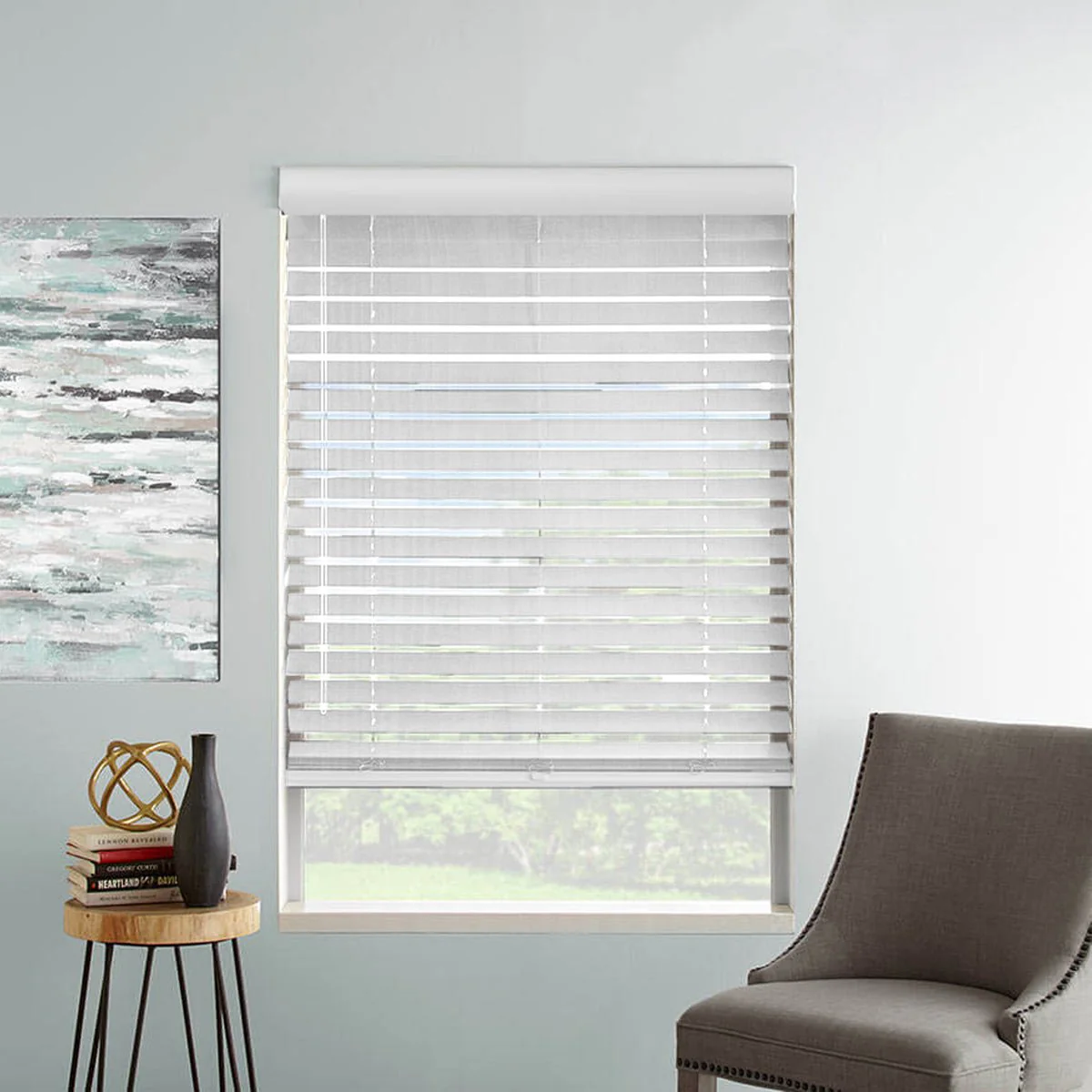 Horizontal Faux Wood Cordless PVC Blinds | White - Image 3