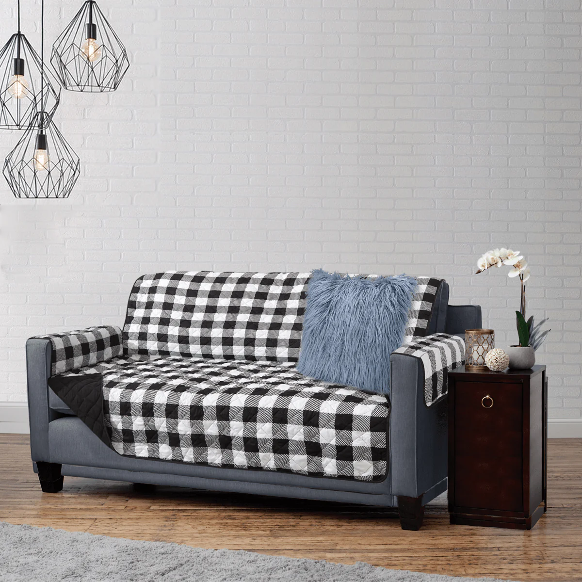 Hudson - Reversible Quilted Sofa Protector - Black