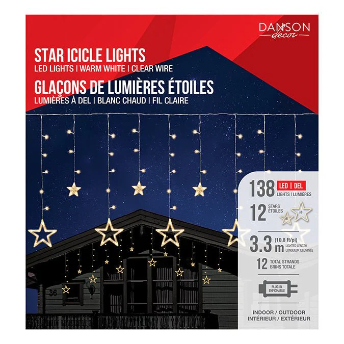 Star Icicle LED Lights – Warm White (138 Count)